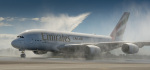 Airbus A380 Emirates na mokré dráze