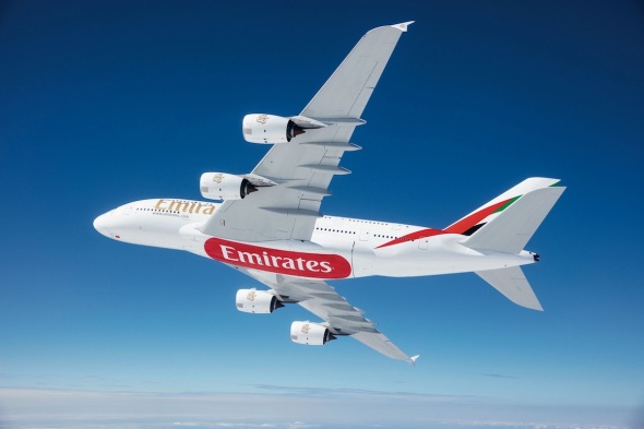 Emirates Airbus A380 in the air
